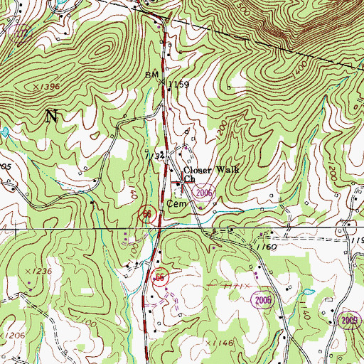 Topographic Map of Closer Walk Church, NC