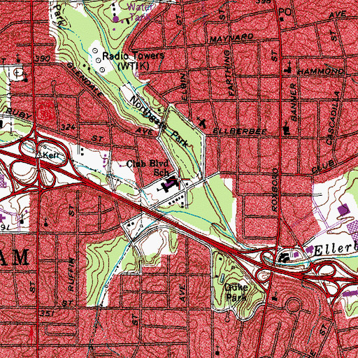 Topographic Map of Club Boulevard Humanities Magnet Elementary School, NC