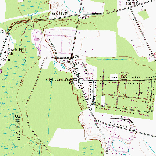 Topographic Map of Clybourn Pines Church, NC
