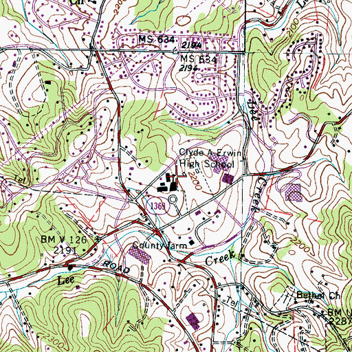 Topographic Map of Clyde A Erwin High School, NC