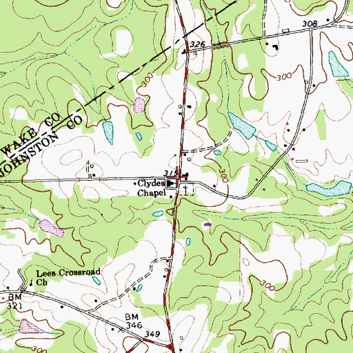 Topographic Map of Clydes Chapel, NC