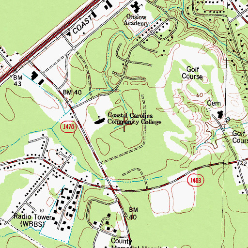 Topographic Map of Coastal Carolina Community College, NC