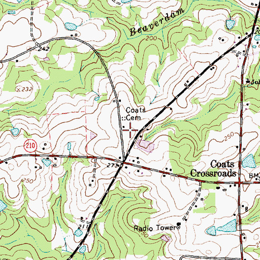 Topographic Map of Coats Cemetery, NC