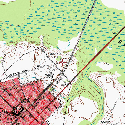 Topographic Map of Coefield Cemetery, NC