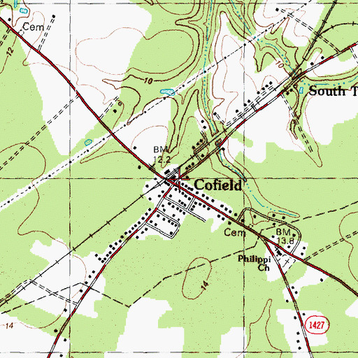 Topographic Map of Cofield, NC