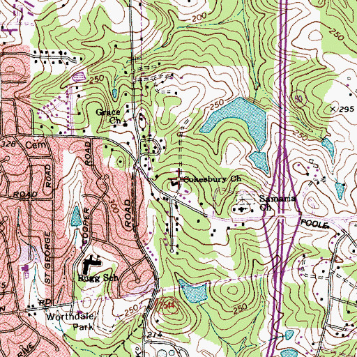 Topographic Map of Cokesbury Church, NC