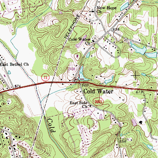Topographic Map of Cold Water, NC