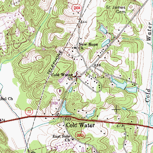 Topographic Map of Cold Water Church, NC