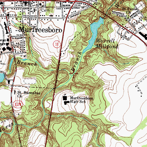 Topographic Map of College Branch, NC
