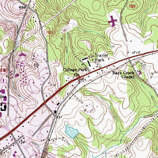 Topographic Map of College Park Church, NC