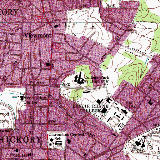 Topographic Map of Hickory Career and Arts Magnet High School, NC
