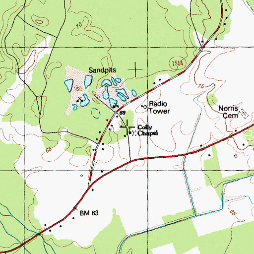 Topographic Map of Colly Chapel, NC