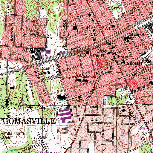 Topographic Map of Colonial Elementary School, NC