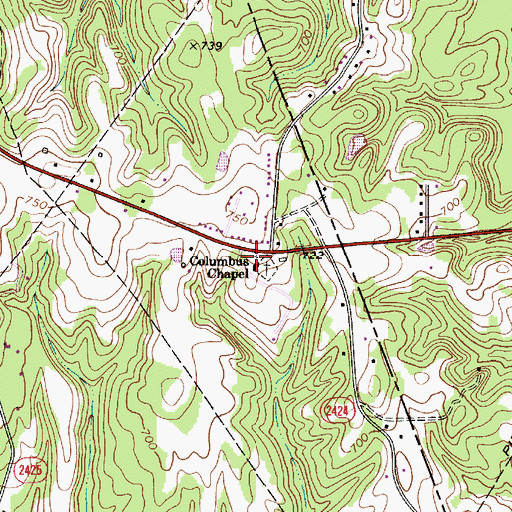 Topographic Map of Columbus Chapel, NC