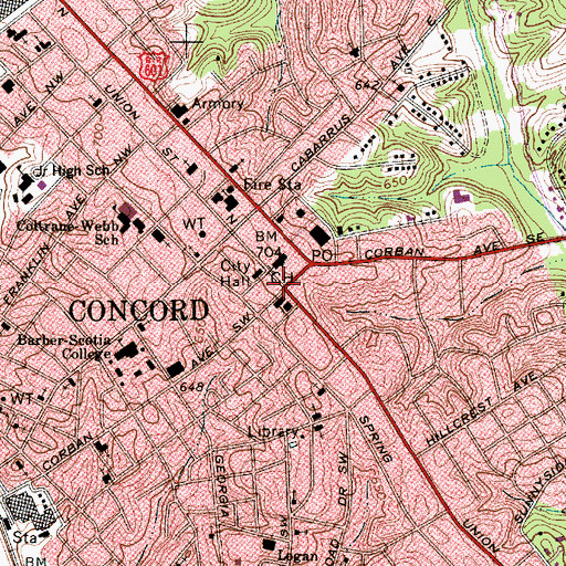 Topographic Map of Concord, NC