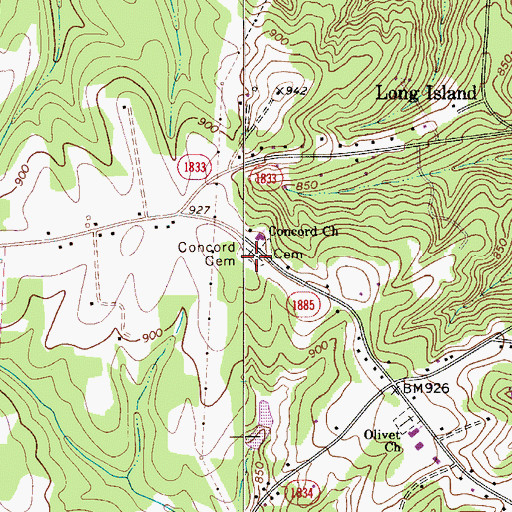 Topographic Map of Concord United Methodist Church Cemetery, NC