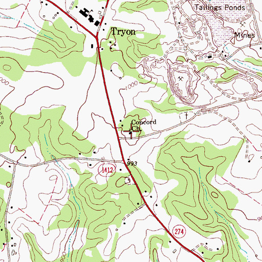 Topographic Map of Concord Church, NC