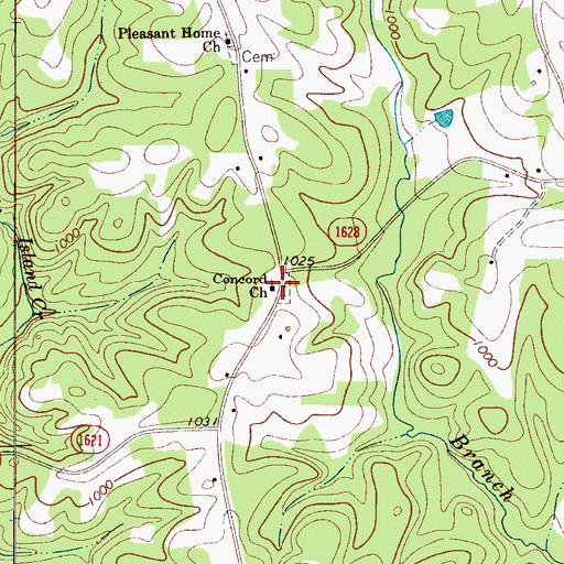 Topographic Map of Concord Church, NC
