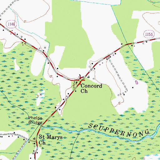 Topographic Map of Concord Church, NC
