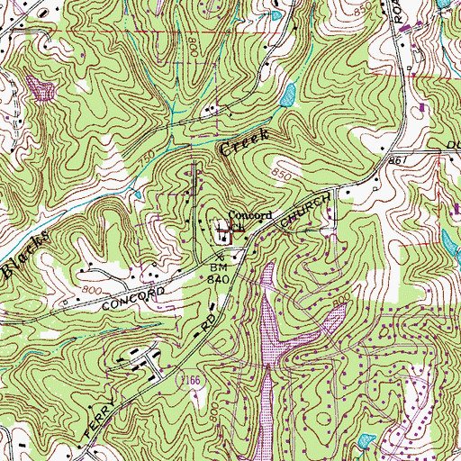 Topographic Map of Concord Church, NC