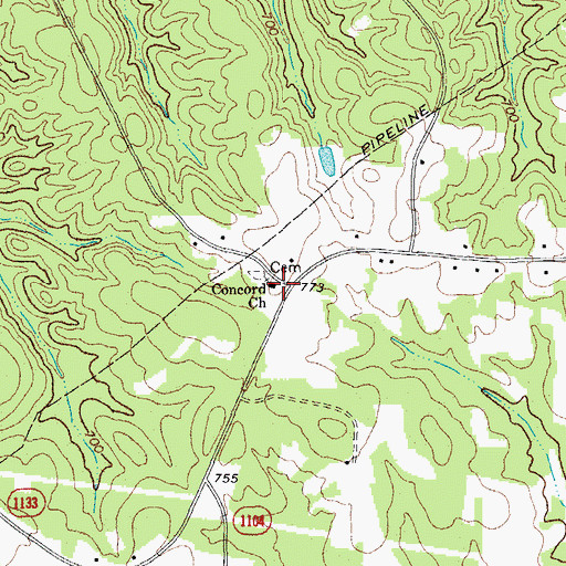 Topographic Map of Concord Church, NC