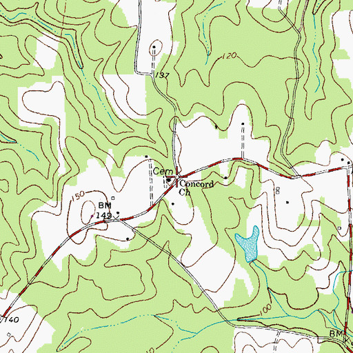 Topographic Map of Concord Church, NC