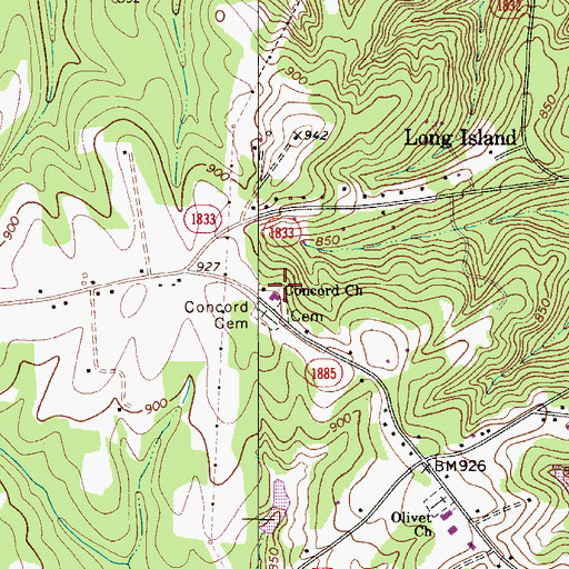 Topographic Map of Concord Church, NC