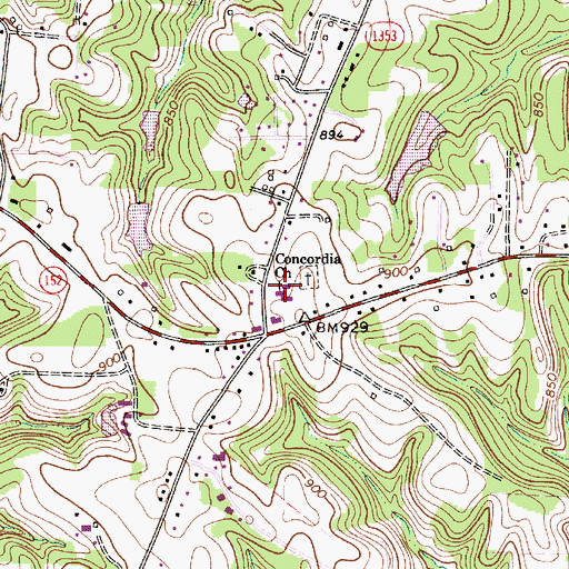 Topographic Map of Concordia Church, NC