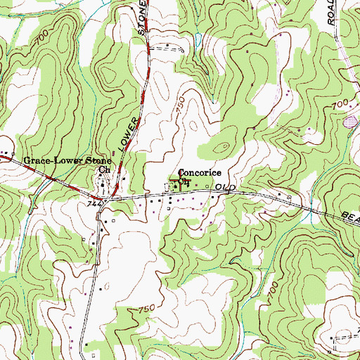 Topographic Map of Concorice Church, NC