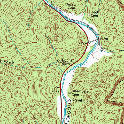 Topographic Map of Conner - Oconaluftee Cemetery, NC
