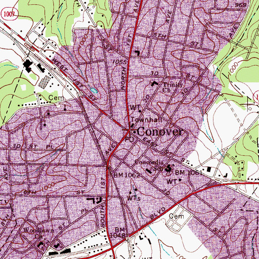 Topographic Map of Conover, NC