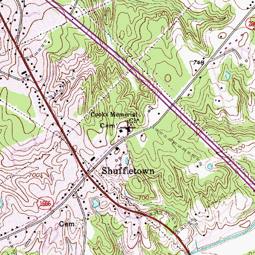 Topographic Map of Cooks Memorial Church, NC