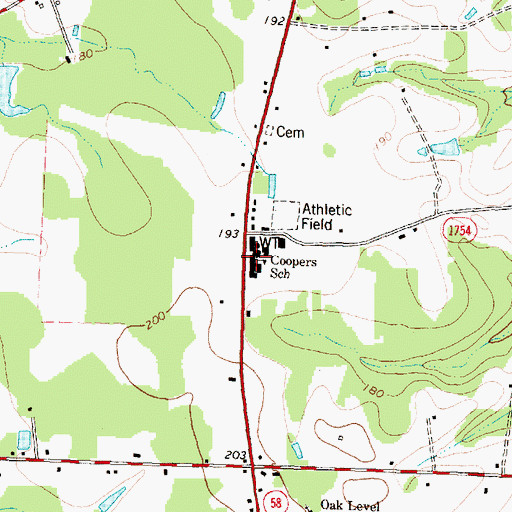 Topographic Map of Coopers School, NC