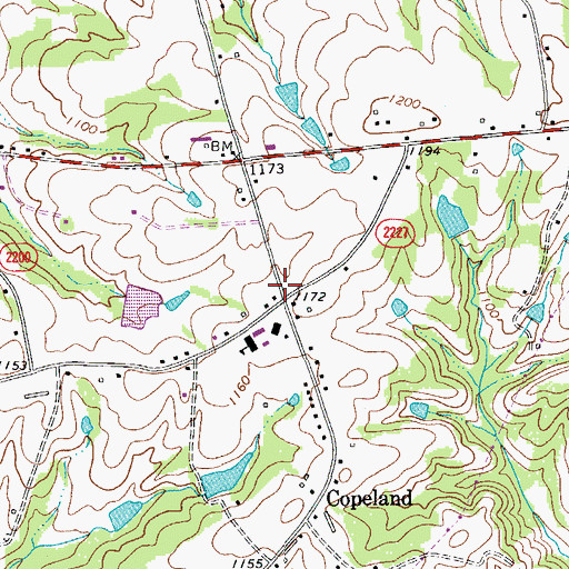 Topographic Map of Copeland, NC