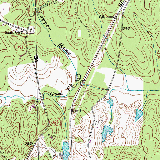 Topographic Map of Copper Mine Creek, NC