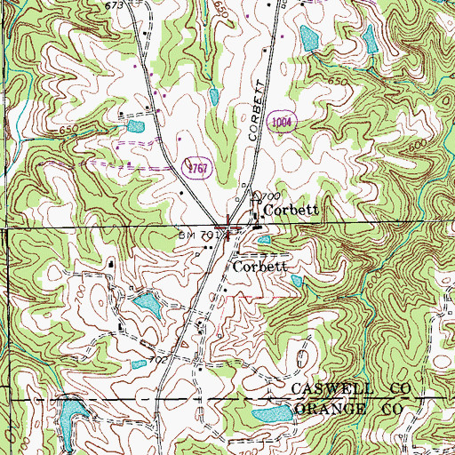Topographic Map of Corbett, NC