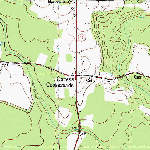 Topographic Map of Coreys Crossroads, NC