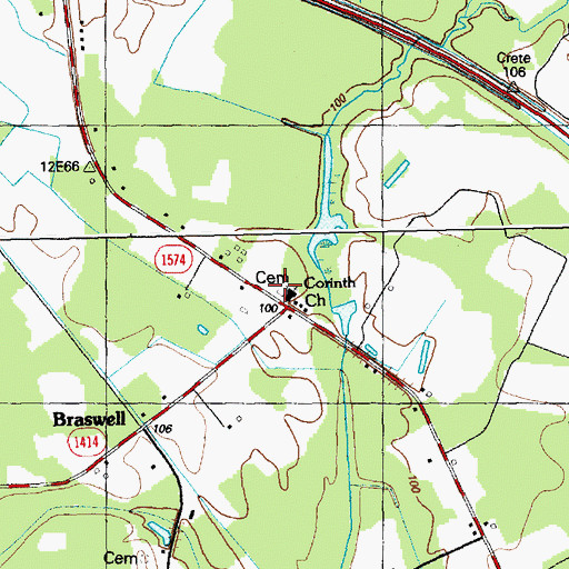 Topographic Map of Corinth Church, NC