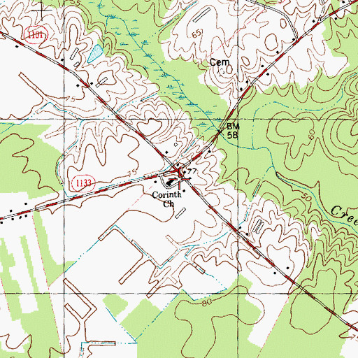 Topographic Map of Corinth Church, NC