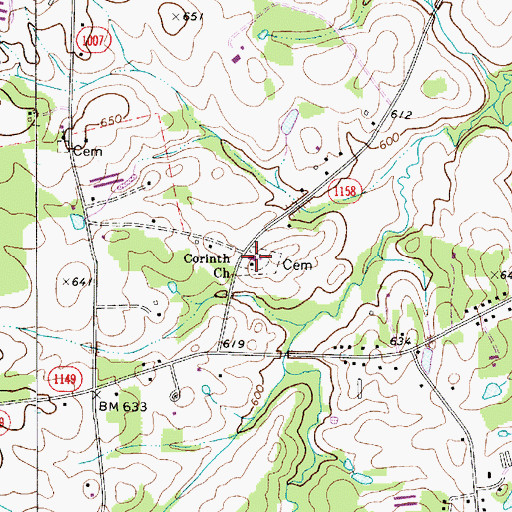 Topographic Map of Corinth Church, NC