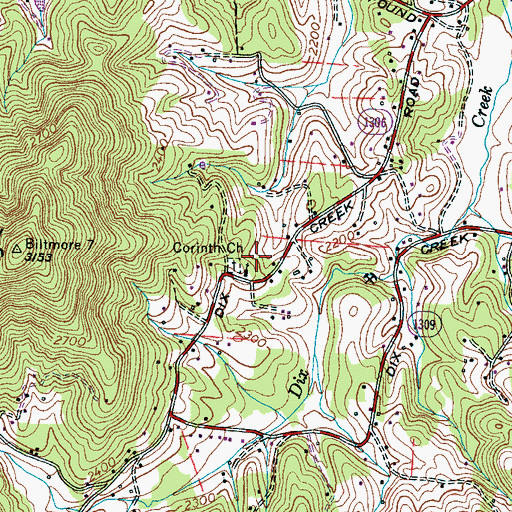 Topographic Map of Corinth Church, NC