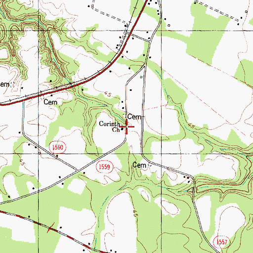 Topographic Map of Corinth Church, NC