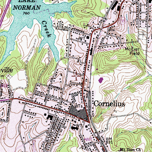 Topographic Map of Cornelius, NC