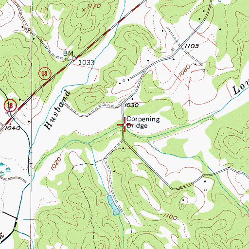 Topographic Map of Corpening Bridge, NC