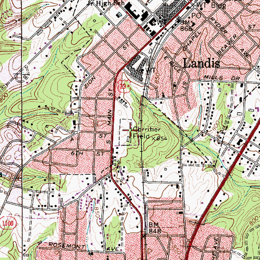 Topographic Map of Corriher Field, NC