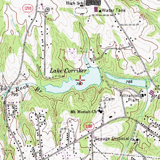 Topographic Map of Lake Corriher, NC
