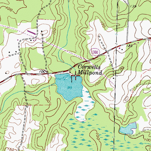 Topographic Map of Corwells Millpond, NC