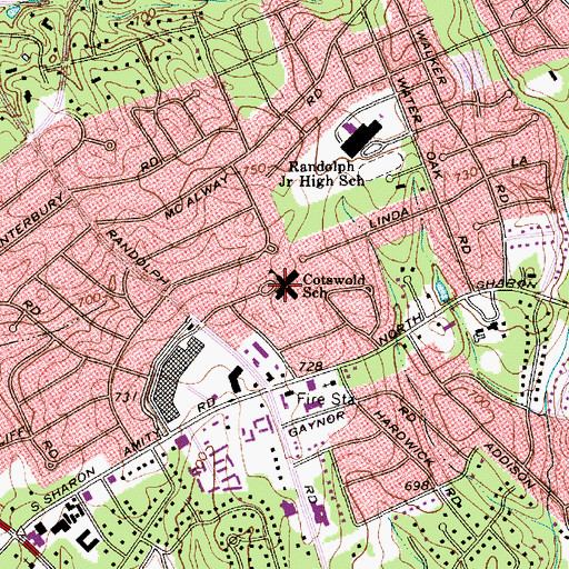 Topographic Map of Cotswold Elementary School, NC