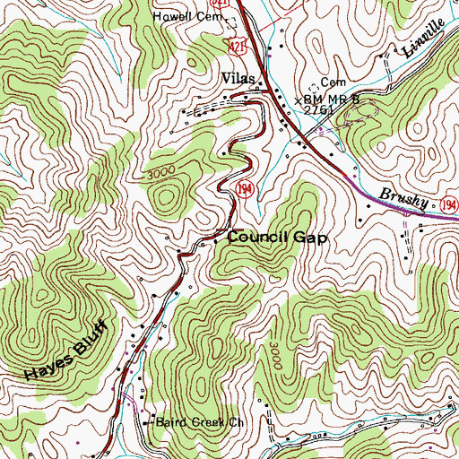 Topographic Map of Council Gap, NC