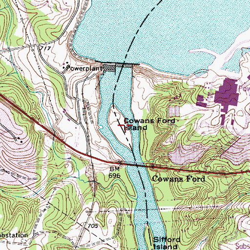 Topographic Map of Cowans Ford Island, NC